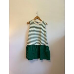Strut & Bolt Green and White Striped Mixed Media Tiered Mini Dress | Size Small